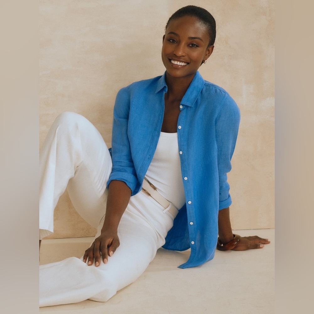 J.McLaughlin Britt Linen Shirt XS French Blue